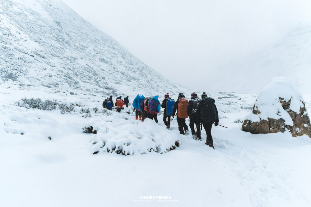 Annapurna Circuit covered in snow.